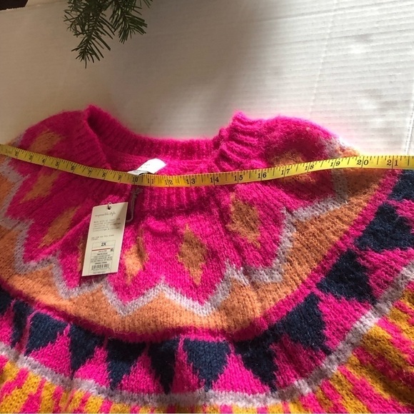 A New Day Barbiecore Fair Isle Crew Neck Fuzzy Pullover Sweater Knit Plus Sz 2XL - Picture 10 of 12